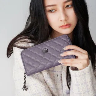 【2R 手工真皮】綿霜羊皮KOKO極軟菱格長夾 羅蘭粉紫(皮夾)