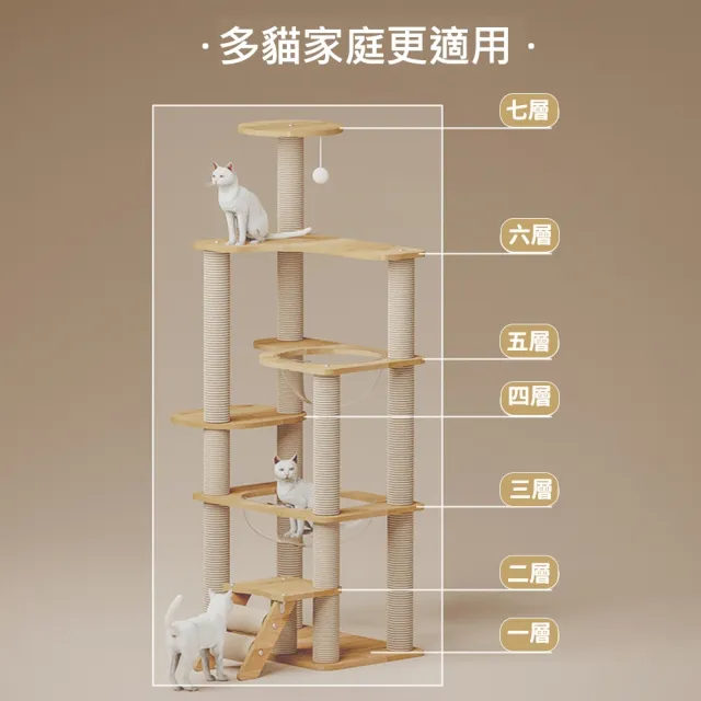 【AOYI】加大雙太空艙豪華木質貓跳台(全劍麻柱/多層木質貓爬架/堅固耐磨/多貓適用)