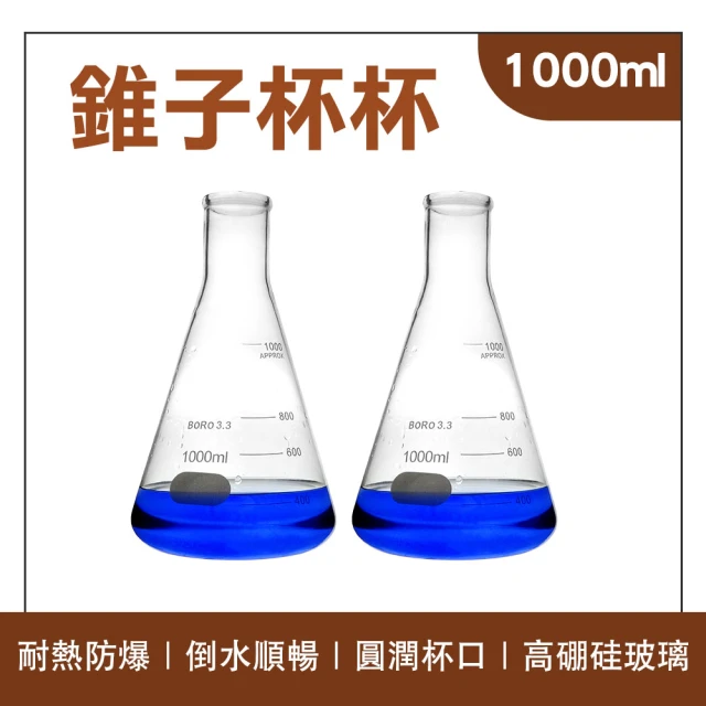 HOME+ 1000ml燒瓶 大玻璃杯 刻度杯子 造型花瓶 錐型瓶 造型玻璃瓶 大容量杯 B-GCD1000(三角燒瓶 果茶杯)