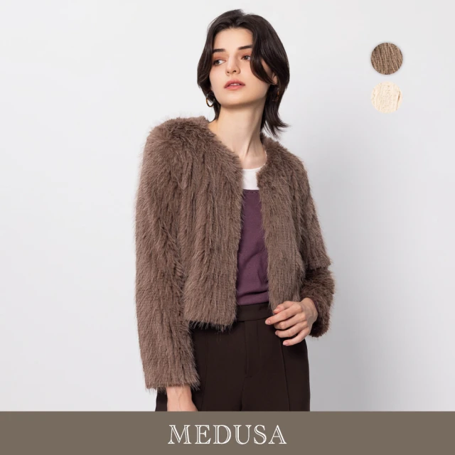 MEDUSA 曼度莎 現貨-長毛圓領短版外套 - 2色（M-XL）｜毛外套 女長袖外套 毛草(501-21107)