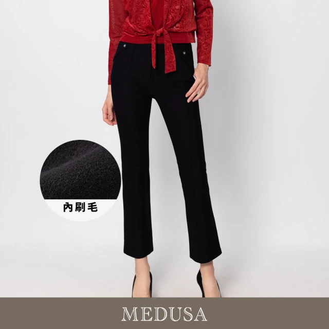 MEDUSA 曼度莎 現貨-MW刺繡鬆緊刷毛切接長褲（M-XL）｜女長褲 刷毛長褲 女休閒長褲(501-92602)