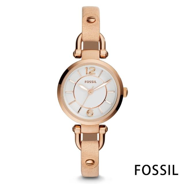 【FOSSIL】永恆經典GEORGIA系列皮革手錶-玫瑰金框x淺咖/26mm(ES3745)