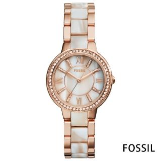 【FOSSIL】復古貴氣晶鑽陶瓷大理石渲紋腕錶-白/30mm(ES3716)