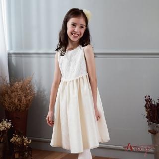 【ANNY’S 安妮公主】童裝 蕾絲拼接蝴蝶結裙襬秋冬款無袖禮服(9210米白)