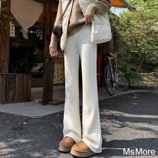 【MsMore】條絨針織微喇加厚休閒垂感高腰顯瘦微喇長褲#123451(米白/黑)