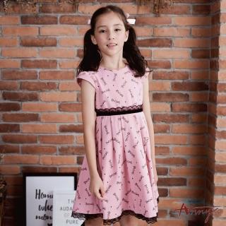 【ANNY’S 安妮公主】童裝 可愛糖果奇緣蕾絲邊秋冬款半袖洋裝(9228粉紅)