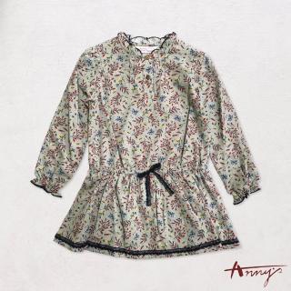 【ANNY’S 安妮公主】童裝 清新花卉荷葉領秋冬款純棉長袖洋裝(9236灰色)