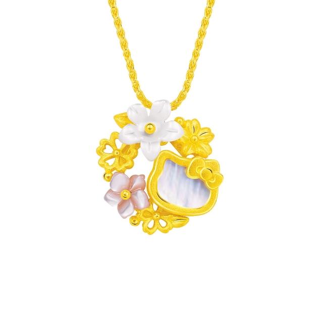 【Just Gold 鎮金店】Hello Kitty 櫻花綻放-華麗版 黃金吊墜(不含鍊)