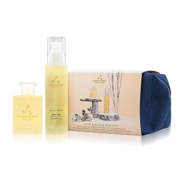 【AA 英國皇家芳療】舒心自在(怡神沐浴油50mL+舒爽按摩潤膚油100mL+皇家藍收納包)