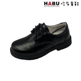 【HABU 哈布童鞋】英倫 牛津風 綁帶 學生皮鞋 5001-BK(黏扣帶 魔鬼氈 皮鞋)