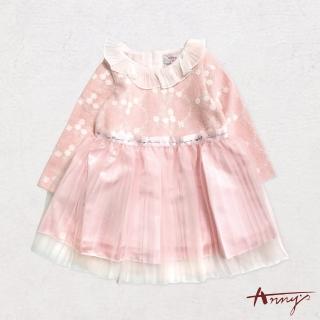 【ANNY’S 安妮公主】童裝 小白花紗裙拼接造型領秋冬款長袖禮服(9602粉色)
