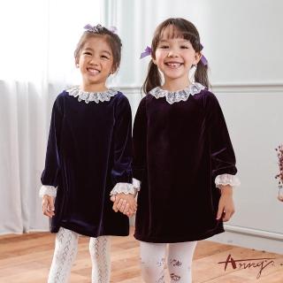 【ANNY’S 安妮公主】童裝 高階植絨氣質蕾絲領秋冬款長袖洋裝(9612紫色)