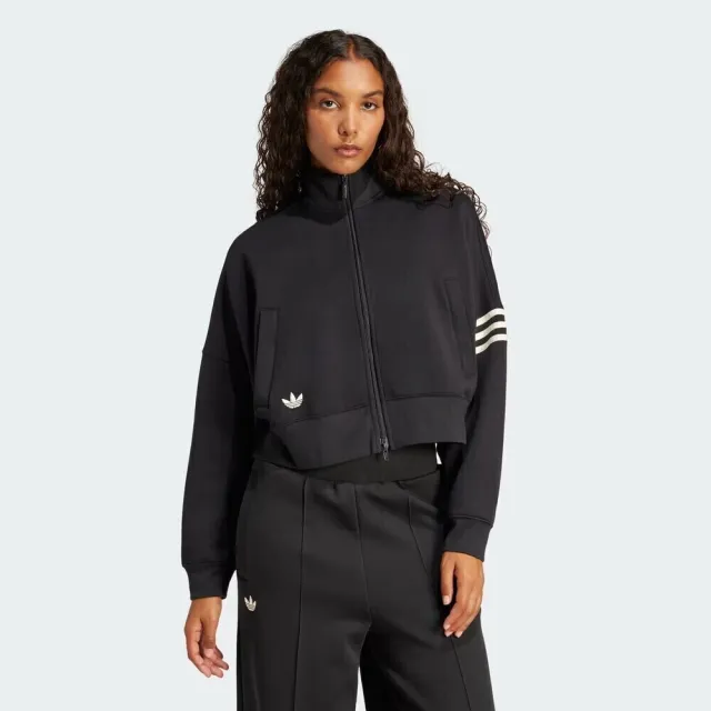 【adidas 愛迪達】NEUCL Tracktop 女 立領外套 運動外套 休閒穿搭 雙向拉鍊 黑白(JI8495)