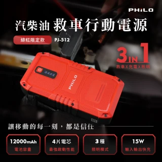 【Philo 飛樂】12000mAh 汽柴油 救車行動電源 PJ-512(汽車急救電源/行動電霸/汽車接電/啟動電源/行動救援)