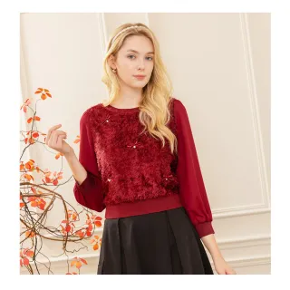 【IRIS 艾莉詩】柔細流蘇毛拼接上衣-2色(46160)