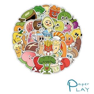 【Paper Play】防水貼紙 行李箱貼紙/創意多用途防水貼紙-可愛擬人化食物 50枚入(2款任選)