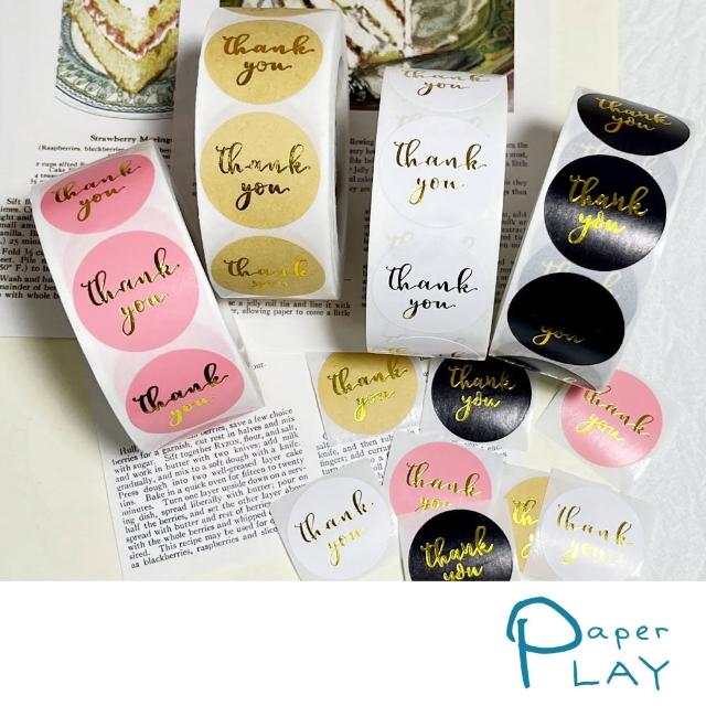 【Paper Play】創意多用途標籤貼紙-燙金THANK YOU標語 標籤貼 獎勵貼 封口貼 500枚入(4色任選)