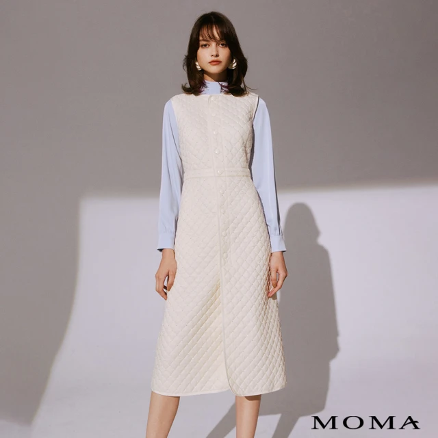 MOMA 菱格紋絎縫鋪棉洋裝(杏色)