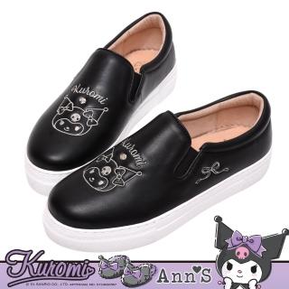 【Ann’S】Ann’S X Sanrio三麗鷗 Kuromi酷洛米聯名 甜酷黑單色刺繡厚底懶人休閒鞋3.5cm(黑)