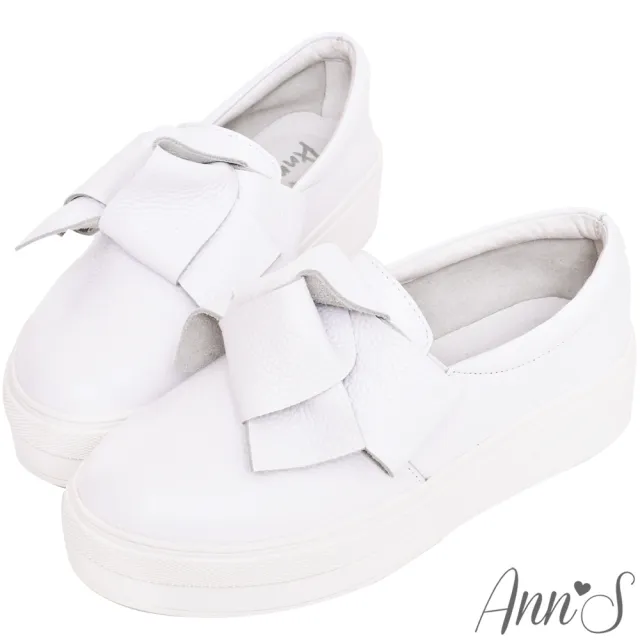 【Ann’S】激瘦第三代!!!立體大蝴蝶結全真牛皮厚底小白鞋(白)