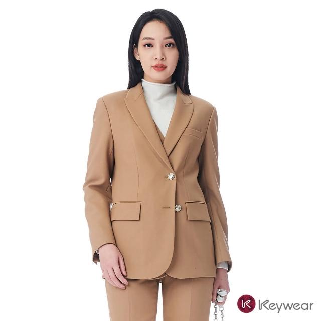 【KeyWear 奇威名品】金屬釦飾毛料西裝外套