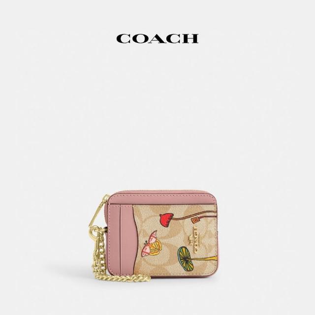 【COACH】蔻馳官方直營 COACH X OBSERVED BY US經典Logo 拉鍊卡夾-淺卡其色(CU403)