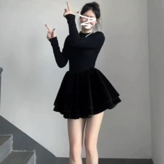 【巴黎精品】現貨+預購 連身裙長袖洋裝(赫本風蓬蓬小黑裙女裙子黑色w1af54)