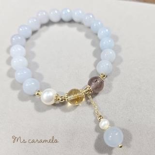 【焦糖小姐 Ms caramelo】海藍寶 草莓晶 黃水晶 淡水珍珠(水晶手鍊)
