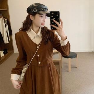 【巴黎精品】現貨+預購 連身裙長袖洋裝(氣質POLO領假兩件式女裙子2色w1af32)