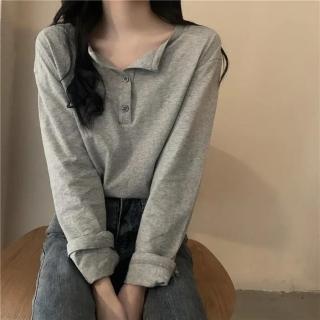 【D.studio】韓版寬鬆百搭翻領長袖上衣(衣服 長袖t恤 保暖上衣 冬天女裝 秋冬女裝 W597)