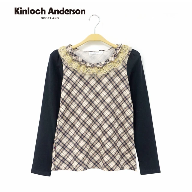 Kinloch Anderson 圓領蕾絲造型格紋拼接棉質上衣 金安德森女裝(KA0265307 卡其)