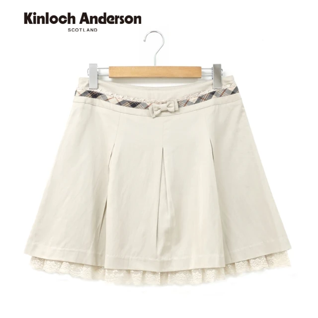 Kinloch Anderson 格紋蝴蝶結腰帶蕾絲邊五分裙 金安德森女裝(KA0274006 米卡其/深綠)