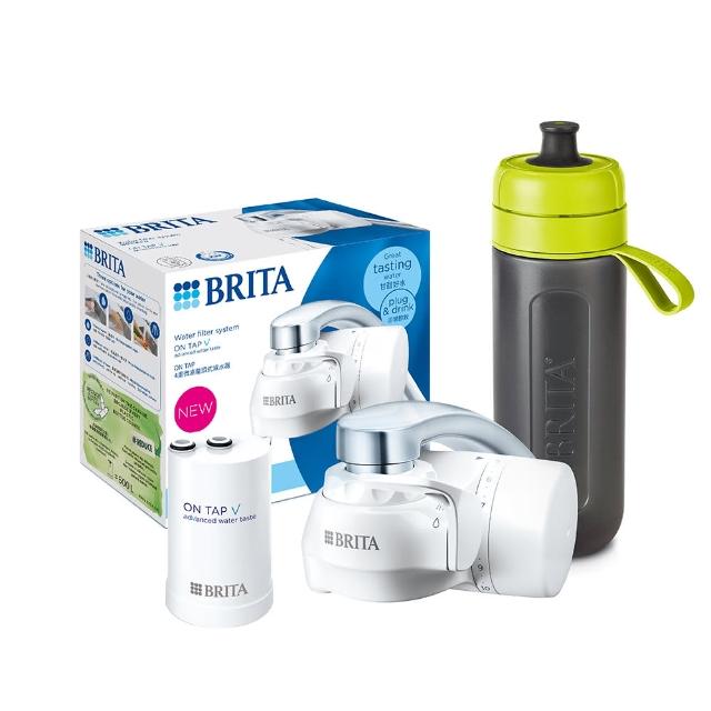 【BRITA】官方直營 ON TAP 4重濾菌龍頭式濾水器+4重龍頭濾芯+運動濾水瓶綠色 限量組強效除鉛(共1機2芯1瓶)