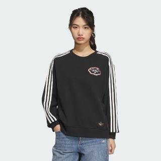 【adidas 愛迪達】長袖上衣 女 大學T CNY新年 三葉草 亞規 LNY W CREW 黑 JL8423