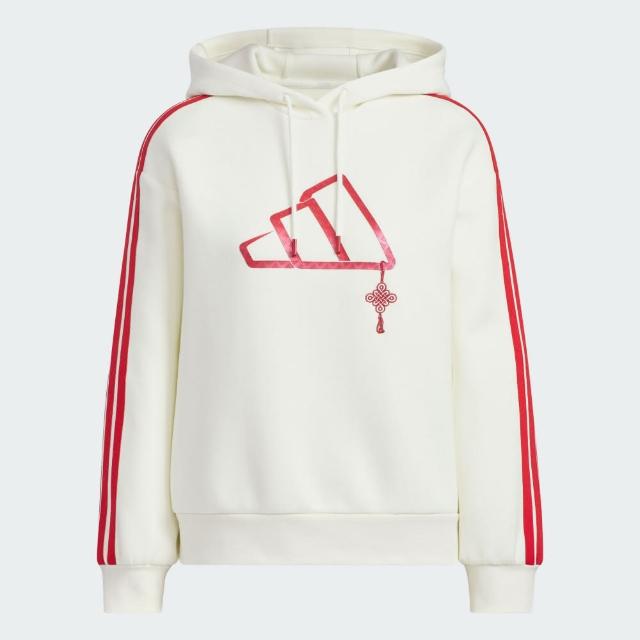 【adidas 愛迪達】長袖上衣 女 帽T CNY新年 CW HOODY 紅白 JZ1638