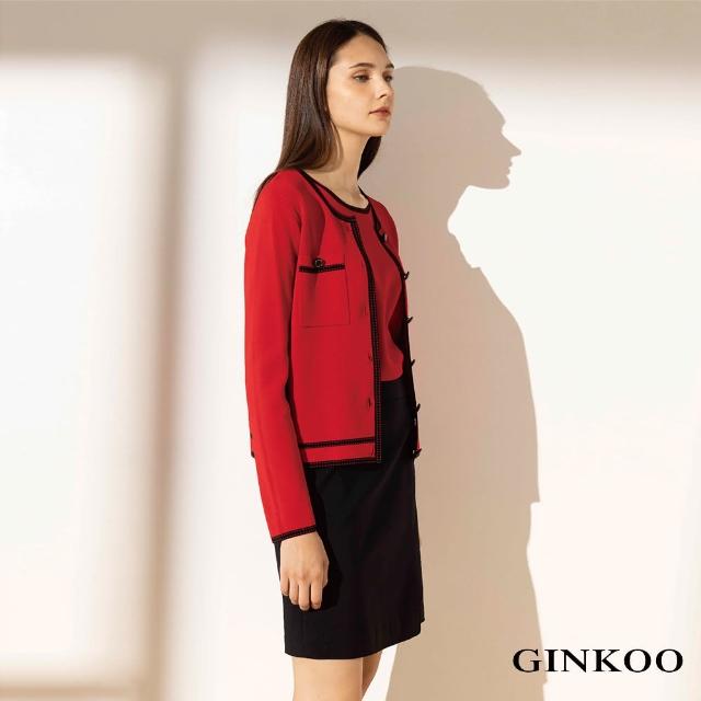 【GINKOO 俊克】圓領跳色領袖邊針織上衣