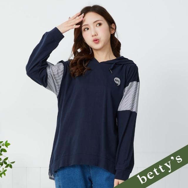 【betty’s 貝蒂思】逗號刺繡條紋拼接連帽T-shirt(深藍)