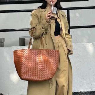 【KT DADA】女包 真皮女包 托特包 牛皮包包 肩揹包 大容量通勤包 牛皮編織包 a4包 禮物 編織包 真皮大包