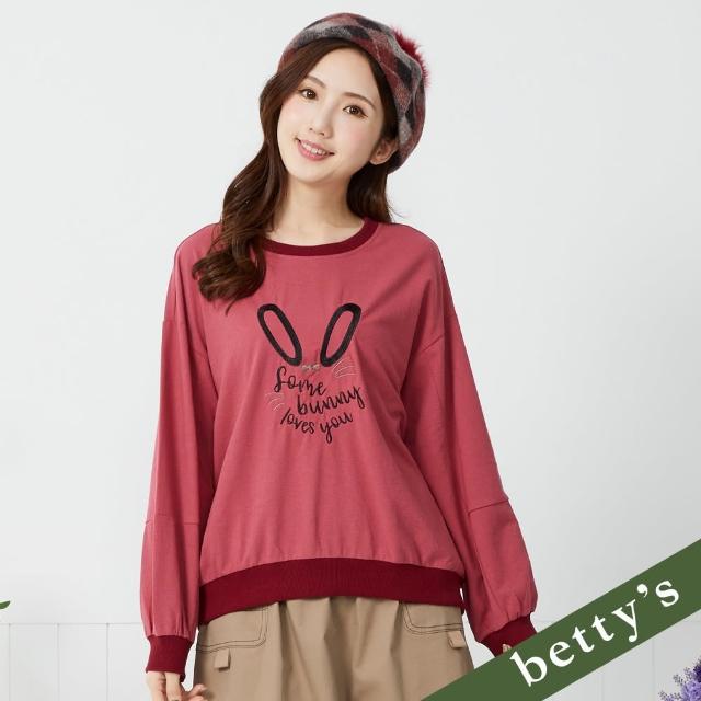 【betty’s 貝蒂思】兔子繡字圓領長袖T-shirt(酒紅色)