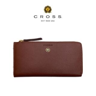 【CROSS】頂級小牛皮荔枝紋超薄型L形拉鍊長夾 卡瑞莎系列(酒紅色 贈原廠送禮提袋)