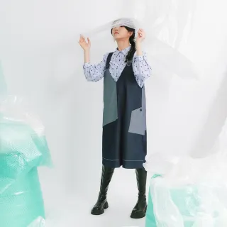 【Dailo】異素材拼接無袖洋裝(淺藍 深藍 黑)