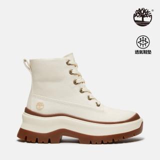 【Timberland 官方旗艦】女款象牙白帆布中筒休閒靴(A2R1AETJ)