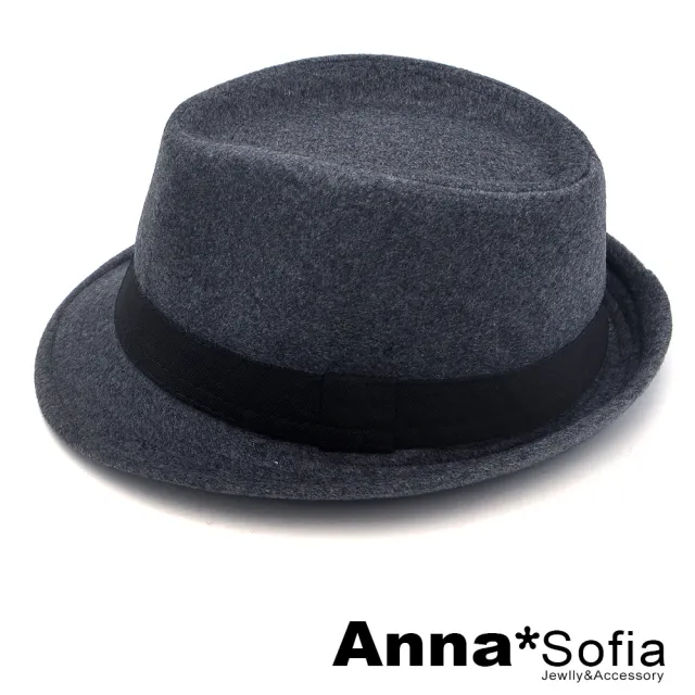 【AnnaSofia】紳士帽爵士帽禮帽-仿羊毛黑帶飾 現貨(深灰系)
