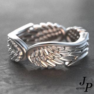 【Jpqueen】天使之翼羽毛立體復古泰銀中性戒指(銀色)