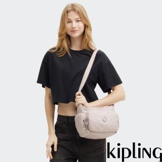 【KIPLING官方旗艦館】『牛角包』粉提花輕巧多袋實用側揹包-GABB S