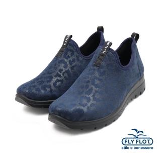 【FLYFLOR】義大利原廠厚底豹紋造型懶人休閒鞋 深藍色(27T12-AX-BLU)