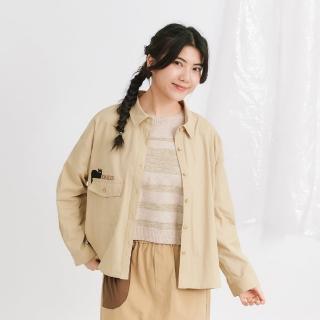 【Dailo】貓咪刺繡帥氣工裝罩衫長袖襯衫(綠 卡)