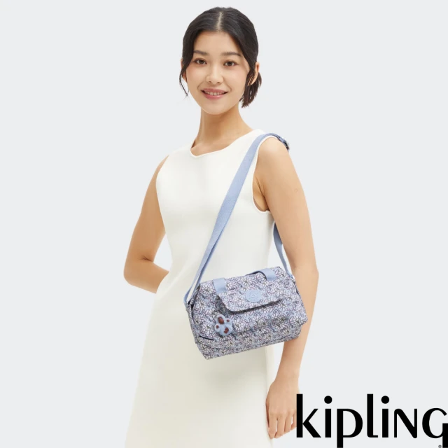 KIPLING官方旗艦館 藍底小花波士頓手提斜背兩用包-BR KIPLING官方旗艦館 藍底小花波士頓手提斜背兩用包-BRYNNE