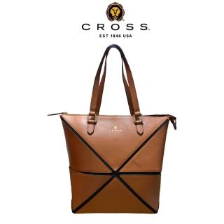 【CROSS】頂級小牛皮幾何手提包拖特包(琥珀色)