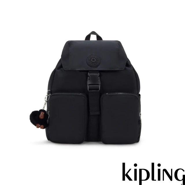 KIPLINGKIPLING官方旗艦館 率性曜石黑大容量多袋收納後背包-ALDINE